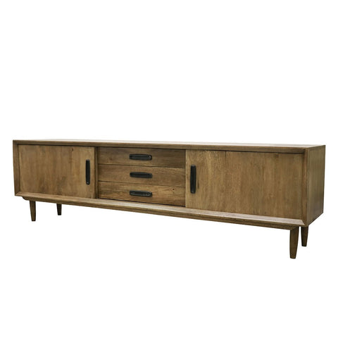 Miley Entertainment Unit / TV Cabinet Handcrafted Modern Mangowood - 2 Doors With Shelves & 5 Drawers