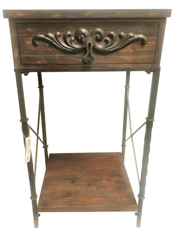 French Country Chic Wood & Iron Hall Table / Bedside Table Provincial