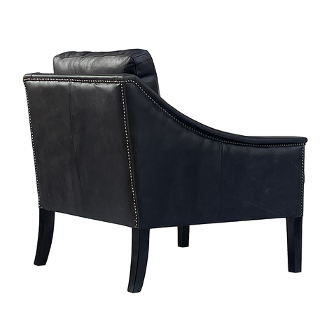 Ralph Armchair / Occasional Chair Vintage Black Leather & Oak Wood