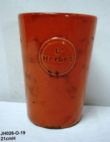 Mexican "L'Herbes" Ceramic Herb Pot Hand Made (Orange)