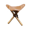 Tan Leather & Teak Wood Pellini Foldup Stool - Modern Chic