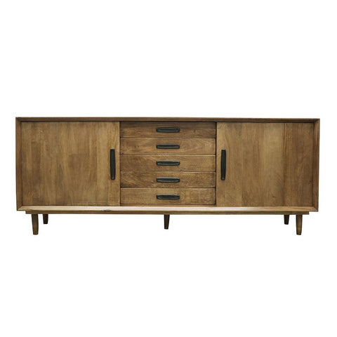 Miley Sideboard Handcrafted Modern Mangowood - 2 Doors With Shelves & 5 Drawers