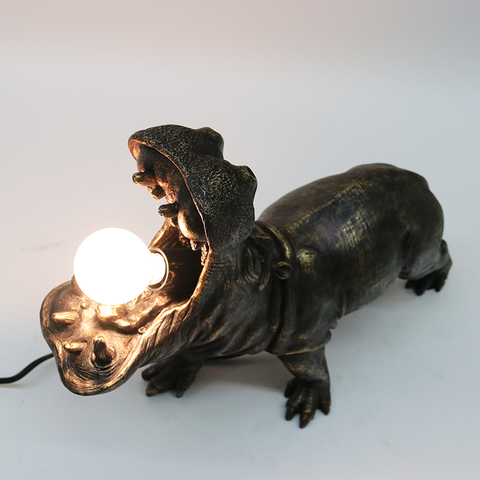 Whimsical Black & Bronze Hippo Bulb Table Lamp