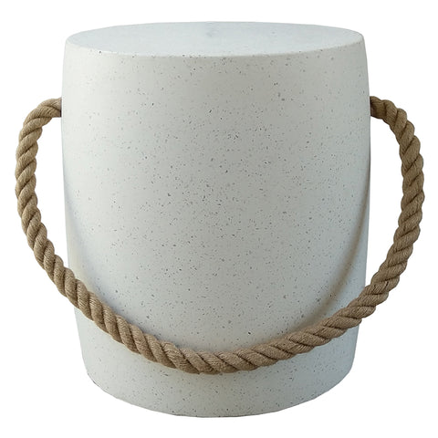 White Terazzo Czech Rope Modern Round Stool / Side Table