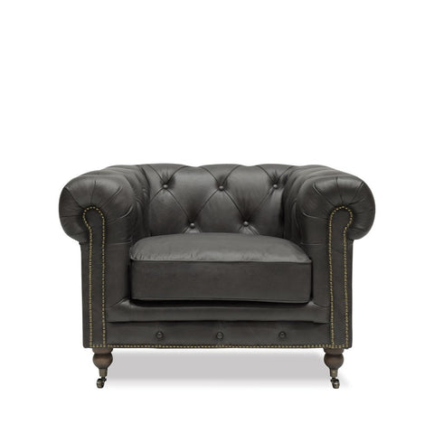 Stanhope Chesterfield Aged Onyx Luxury Leather Sofa / Lounge Armchair