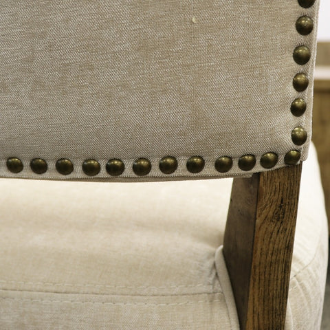 Oak & Cream Linen Sheen Modern Vintage Stud Detail Dining Chair
