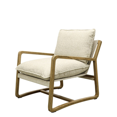 Finlay Oak & Natural Linen Geometric Modern Art Lounge Chair Armchair
