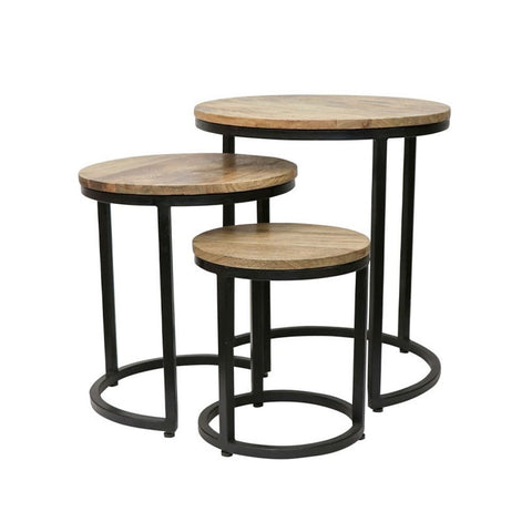 Ari Nesting Side Table Set Steel & Mango Wood Modern Rustic Design