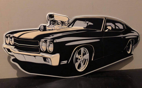 Black Embossed Chevelle Hot Wheels Wall Art Sign