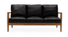 Contemporary Elegance Reid Black Leather & Natural Wood Frame Three Seater Sofa / Lounge