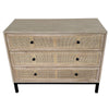 Cardrona White Rattan Patterned Three Drawer Commode Bedside Table Side Table