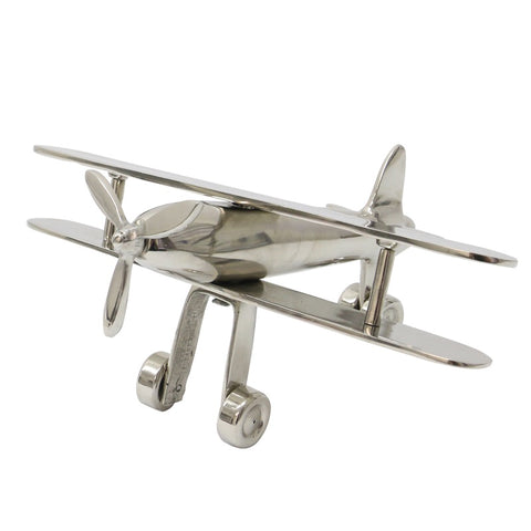 Bi-Plane Nickel Coloured Aluminium Decorative Showpiece Ornament