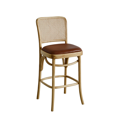 Weston Chocolate Leather & Rattan Bar Stool Barstool