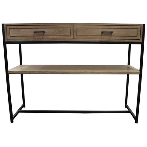 Cromwell Rustic Iron & Wood Console Table With Drawers & Shelf