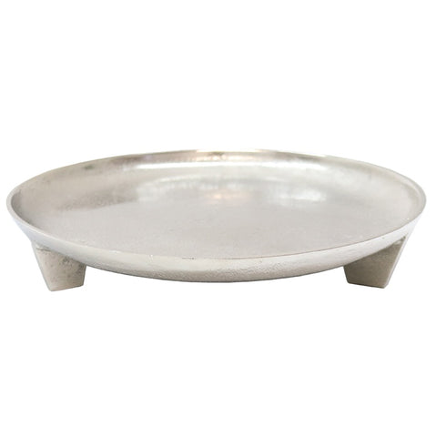 Round Footed Aluminium Silver Decorative Tray Showpiece Ornament