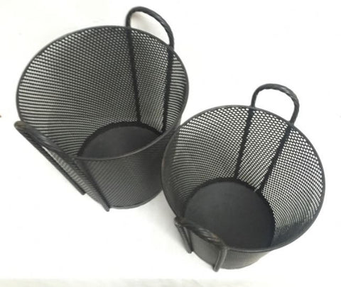 Black Mesh Storage Baskets With Ornate Iron Handles - Kitchen, Office, Bathroom or Lounge