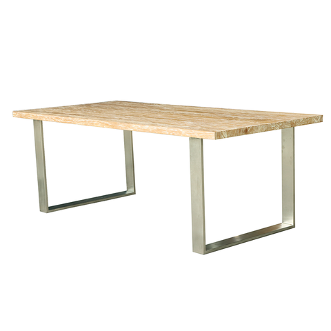 Architectural Elm Wood & Stainless Steel Dining Table