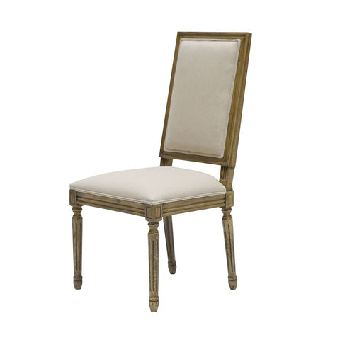 Square Louis XVI French Style Oak & Linen Dining Chair - Handcrafted & Carved