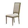 Square Louis XVI French Style Oak & Linen Dining Chair - Handcrafted & Carved