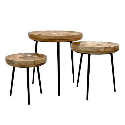 Chiko Nesting Side Table Set Steel & Mango Wood Modern Rustic Design