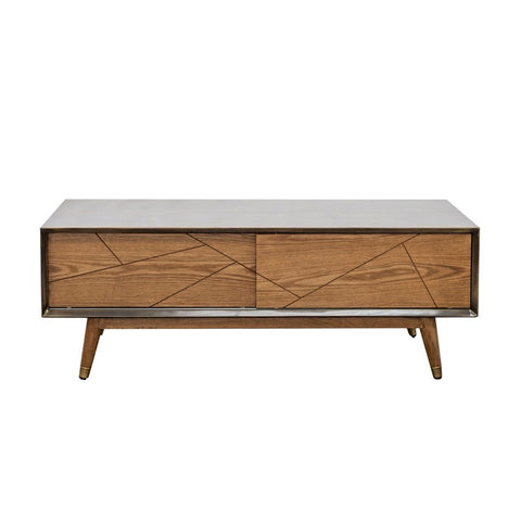 Keya Antique Brass Modern Geometric Retro Chic Coffee Table With Storage Cupboard