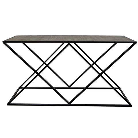 Dark Bronze & Rattan Triangle Console Table - Modern Geometric
