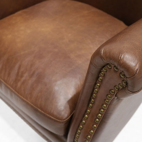 Rhodes Brown Italian Leather Armchair / Occasional Chair - Chic Vintage Sophisticatiom