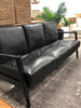 Black Leather & Black Wood Frame Reid Contemporary Elegance Sofa / Lounge Armchair