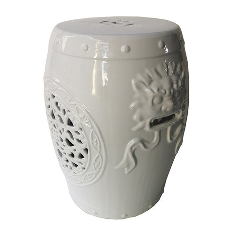 White Dragon Ceramic Cut Out Classic Side Table / Seat Stool / Foot Stool