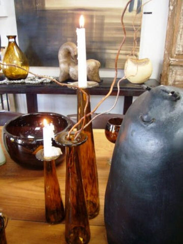 Leopard Handblown Mexican Glass Candleholders Candlesticks / Bud Vases