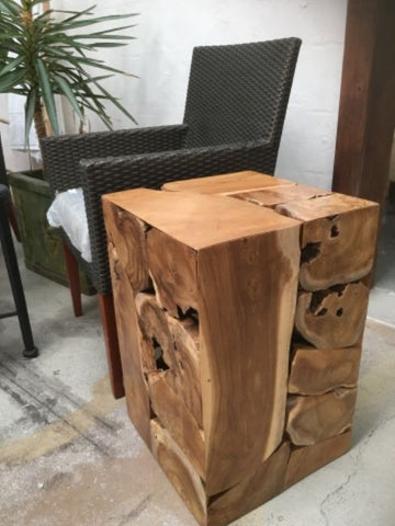 Boxed Shaped Natural Solid Wood Side Table