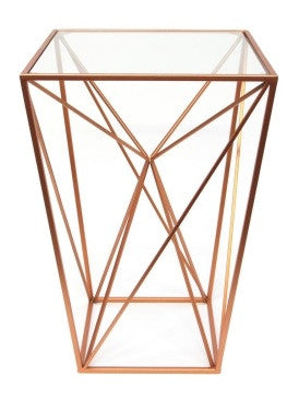 Geometric Copper Alcove Table Metal With Glass Top