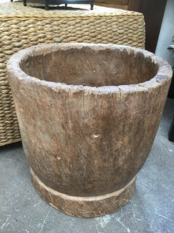 Antique Grinder Natural Wood Mexican Indoor Display Pot / Urn (Larger Version)