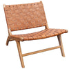 London Tan Leather & Teak Wood Lazy Lounge Chair