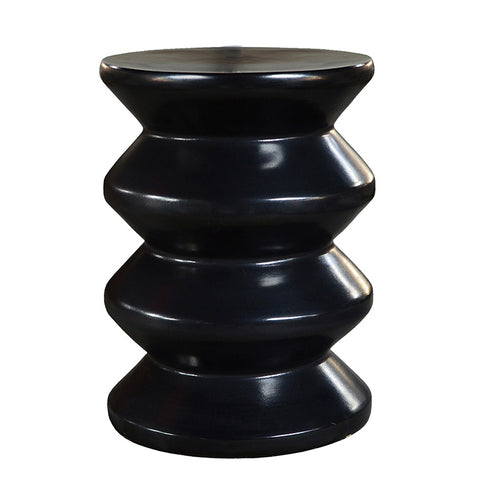 Torano Black Glazed Cement Geometric Side Table / Foot Stool / Seating Stool