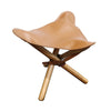 Tan Leather & Teak Wood Pellini Foldup Stool - Modern Chic