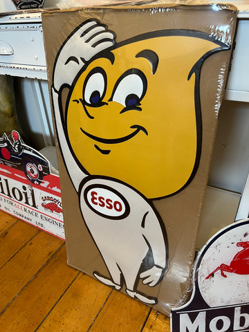 Esso Oil Drop Man Large Rustic Embossed Automobilia Metal Wall Art Man Cave Sign