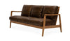 Reid Brown Leather & Natural Wood Frame Three Seater Sofa / Lounge - Contemporary Elegance