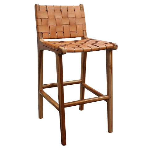 London Tan Leather & Teak Wood Bar Stool