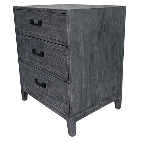 Black Oak Harvey Modern Rustic Bedside Table - Three Drawer