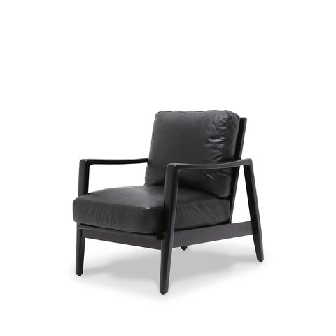 Black Leather & Black Wood Frame Reid Contemporary Elegance Sofa / Lounge Armchair