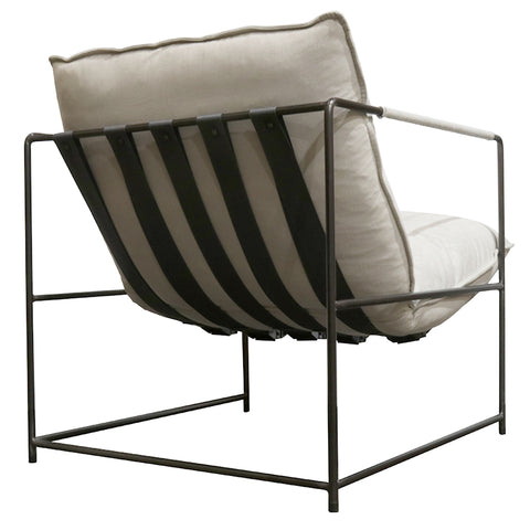 Scout Lounge Chair / Slingback Vintage White Leather & Iron Modern Chic Armchair