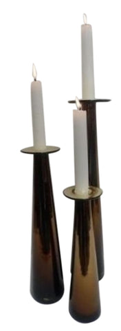 Copper Handblown Mexican Glass Candleholders Candlesticks / Bud Vases