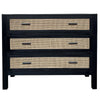 Lumsden Black Wood & Woven Rattan Commode / Bedside Table - Three Drawer