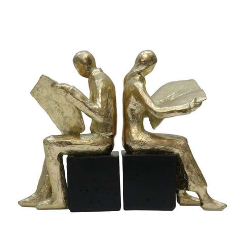 Couple Reading Rustic Bookend Decorative Ornaments - Gold