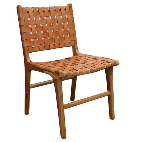 London Tan Leather & Teak Wood Dining Chair