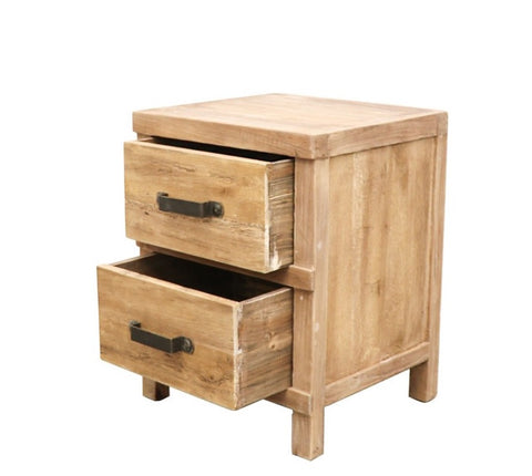 Recycled Elm 2 Drawer Bedside Table - Handcrafted Farmhouse Chic