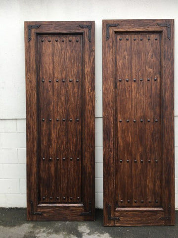 Pair of Rustic Exterior Mita Front Doors (Or Interior Doors) Authentic Mexican Wood & Hand Forged Iron