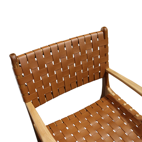 London Tan Leather & Teak Wood Carver Chair / Armchair