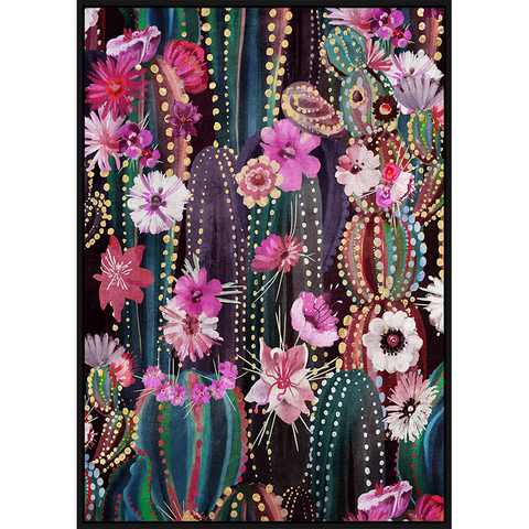 Vibrant Flowering Desert Cactuses Art On Canvas